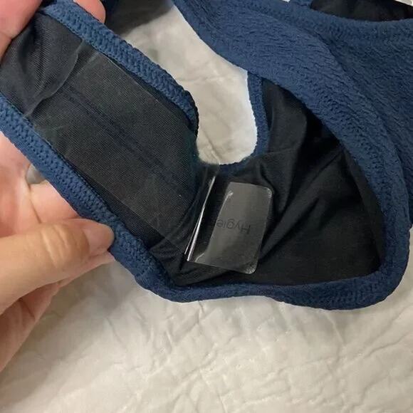 NWT J.Crew Textured Curved Waist Cheeky Bikini Bottom High Cut Leg S Navy Blue - Picture 10 of 15